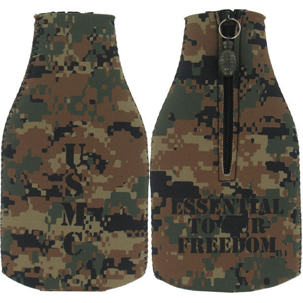 Marine Corps Woodland Desert Koozie: Bottle Cover with Grenade Zipper