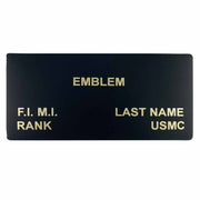USMC Black Leather Name Patch with Hook - Emblem/Name/Rank - 1 each