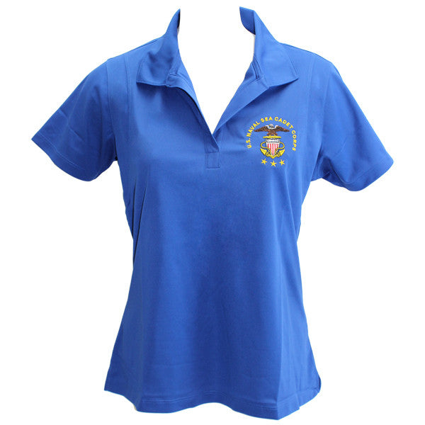 Ladies True Royal Blue Short Sleeve Polo Shirt Embroidered With USNSCC Seal