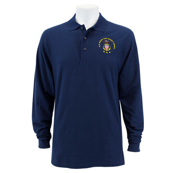 Men's Navy Blue Long Sleeve Polo Shirt Embroidered With USNSCC Seal