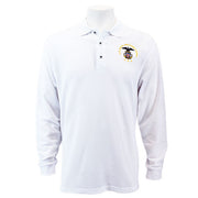Men's White Long Sleeve Polo Shirt Embroidered With USNSCC Seal