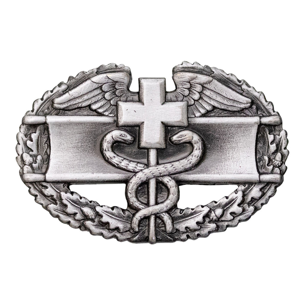 Army Badge: Combat Medical First Award - silver oxidized