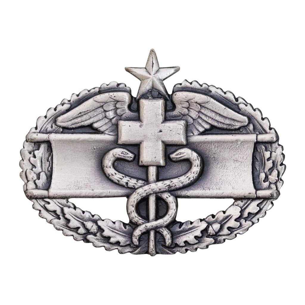 Army Badge: Combat Medical Second Award - silver oxidized