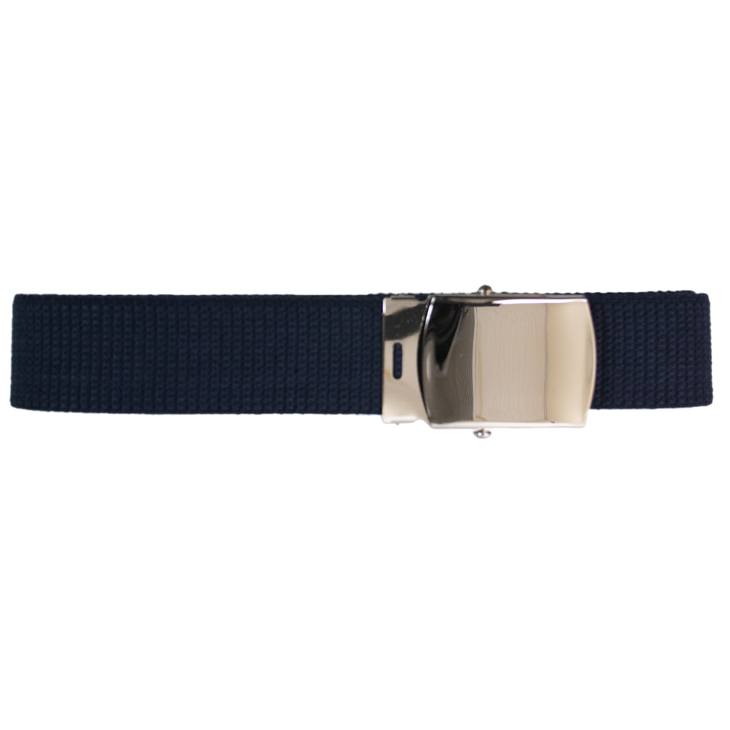 Air Force Belt: Blue Cotton with Mirror Buckle and Tip - male