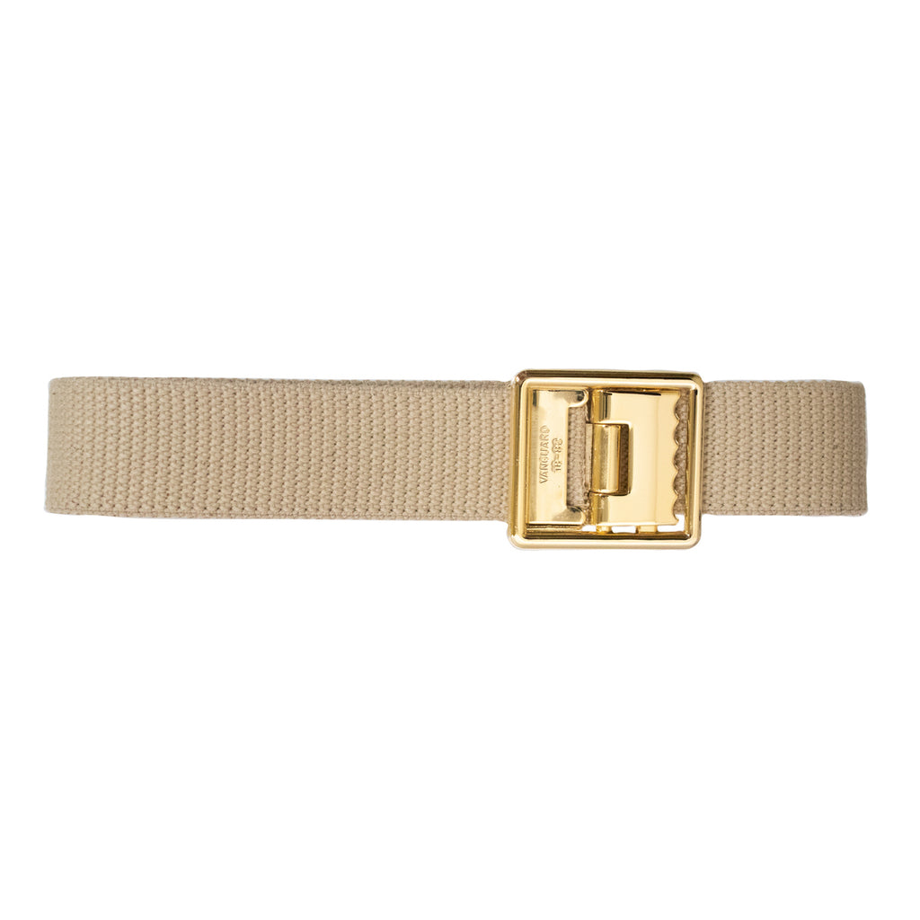 Marine Corps Belt: Khaki Cotton with Open Face 24K Gold Plated Buckle and Tip