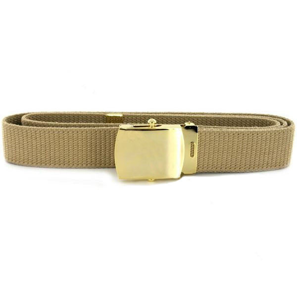 Navy Belt and Buckle: Khaki Cotton with 24k Gold Buckle and Tip - male