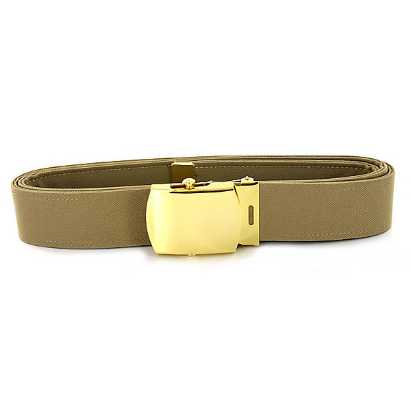 Navy Belt and Buckle: Khaki Poly-Wool 24k Gold Buckle and Tip - male