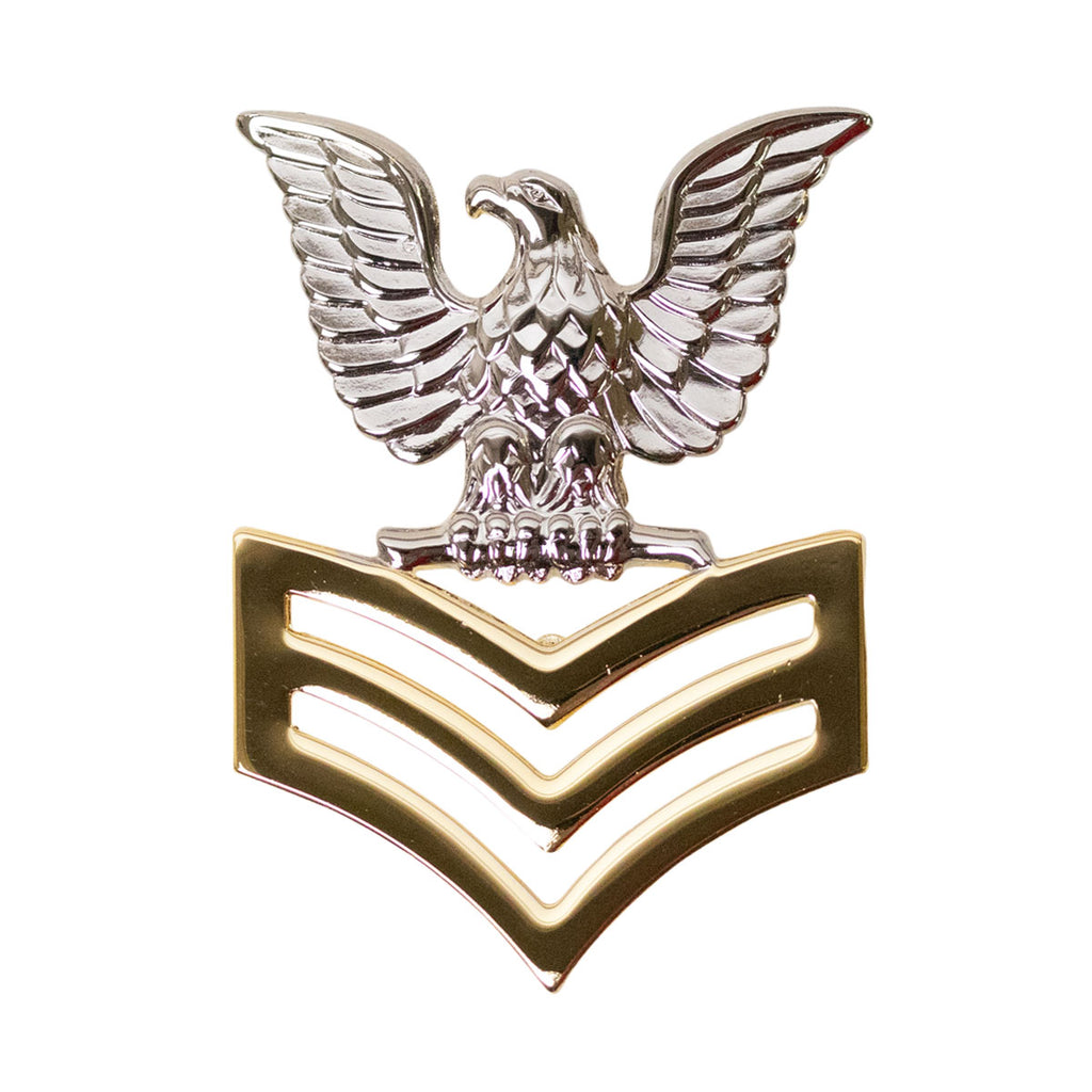 Navy Cap Device: E6 Good Conduct - silver eagle with gold chevrons