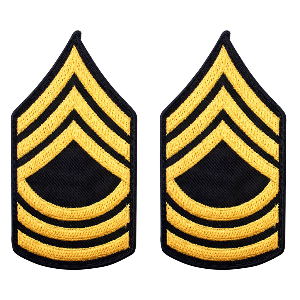 Army Chevron: Master Sergeant - gold embroidered on blue, male