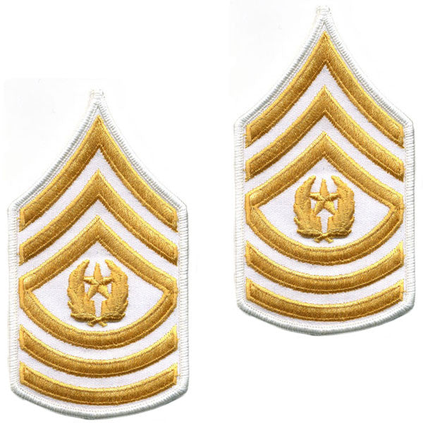 Army Chevron: Command Sergeant Major - gold embroidered on white, small