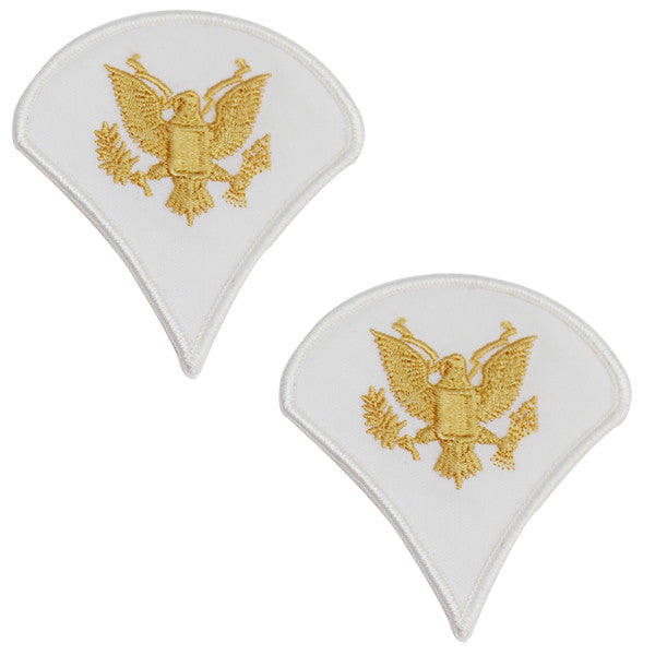 Army Chevron: Specialist 4 - gold embroidered on white, small