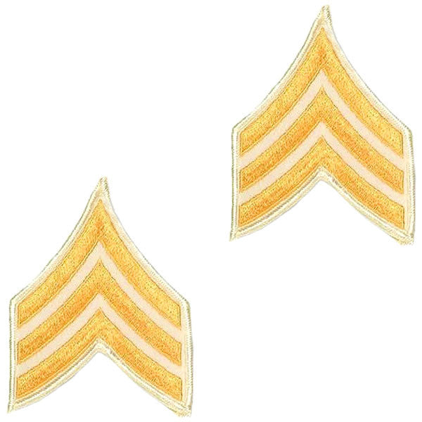 Army Chevron: Sergeant - gold embroidered on white, small