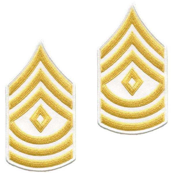 Army Chevron: First Sergeant - gold embroidered on white, male