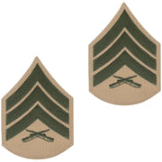 Marine Corps Chevron: Sergeant - green embroidered on khaki, male