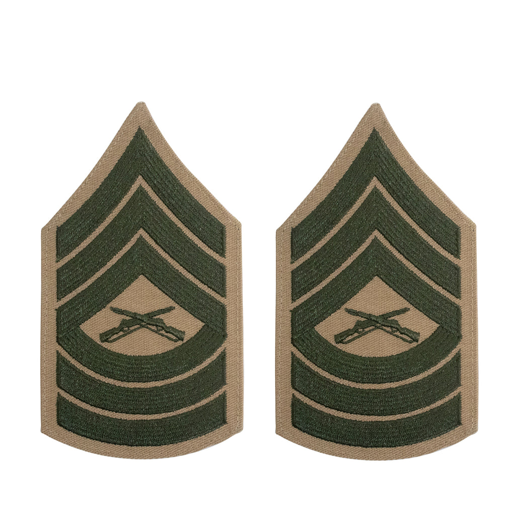 Marine Corps Chevron: Master Sergeant - green embroidered on khaki, female