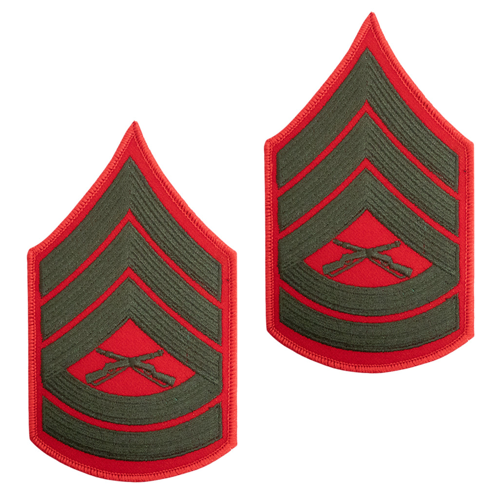 Marine Corps Chevron: Gunnery Sergeant - green embroidered on red, male