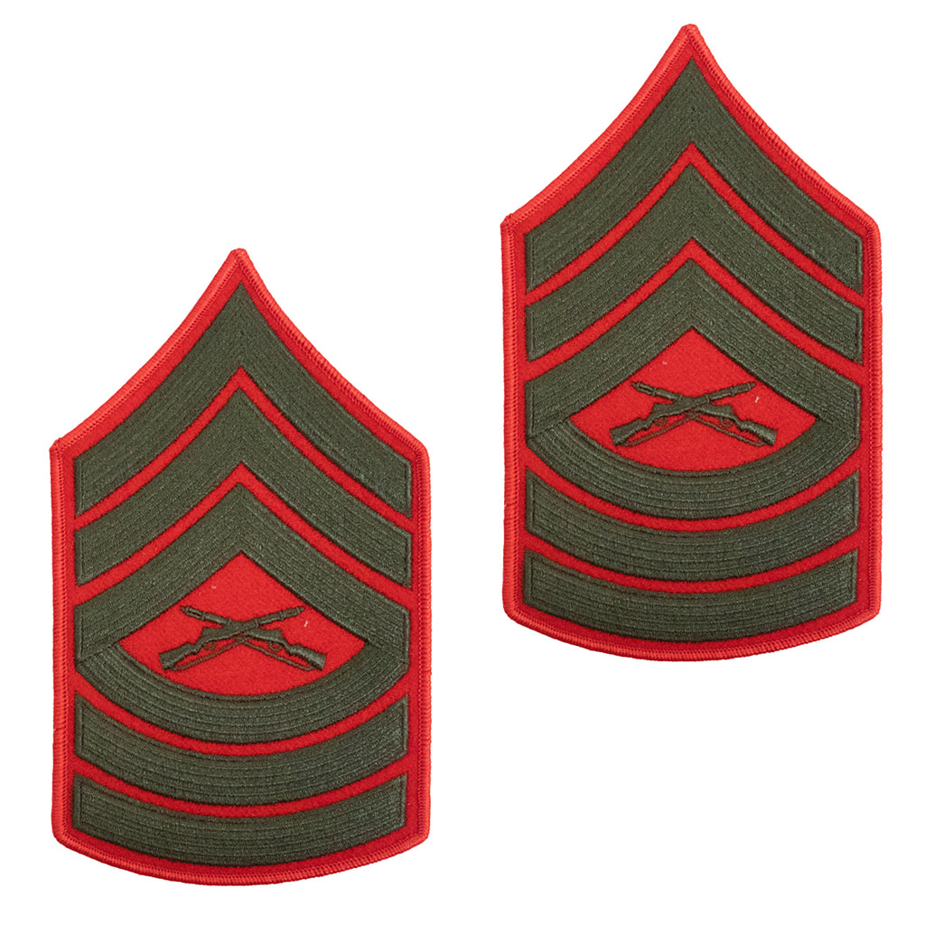 Marine Corps Chevron: Master Sergeant - green embroidered on red, male