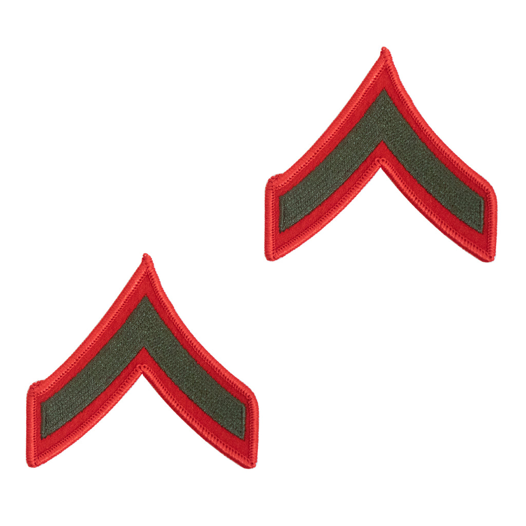 Marine Corps Chevron: Private First Class - green embroidered on red, female