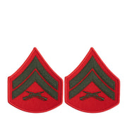 Marine Corps Chevron: Corporal - green embroidered on red, female
