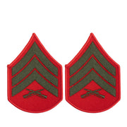 Marine Corps Chevron: Sergeant - green embroidered on red, female
