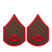 Marine Corps Chevron: Staff Sergeant - green embroidered on red, female