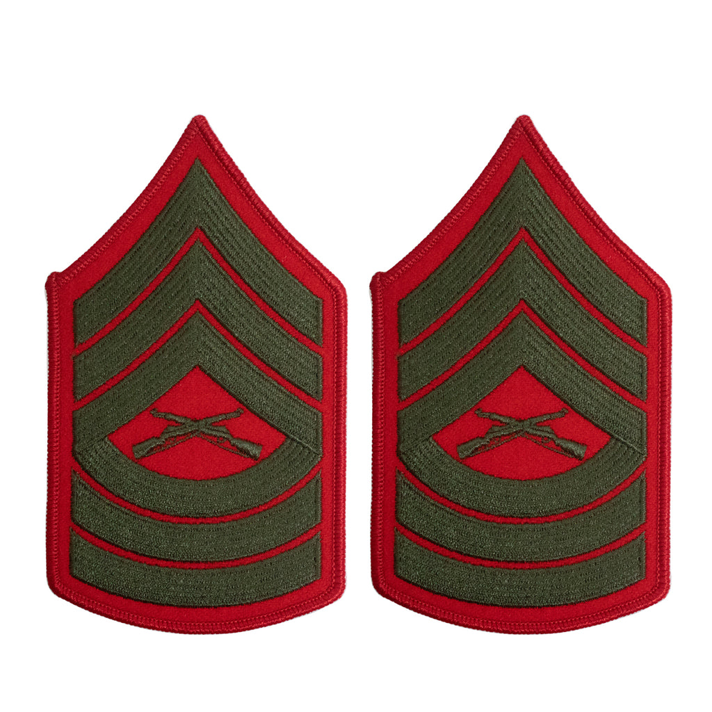 Marine Corps Chevron: Master Sergeant - green embroidered on red, female
