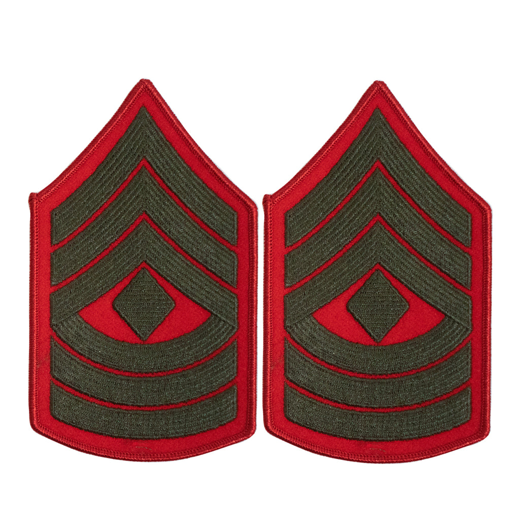 Marine Corps Chevron: First Sergeant - green embroidered on red, female