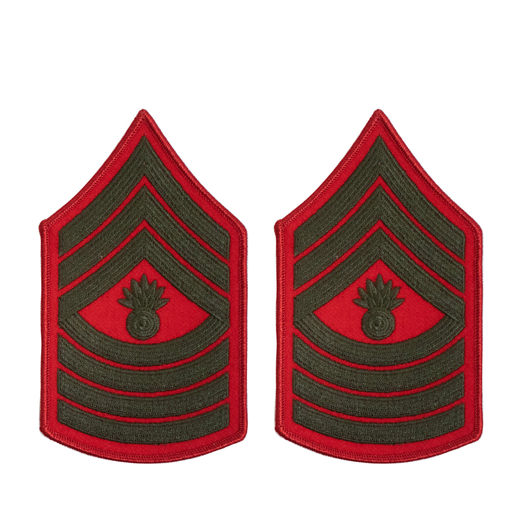 Marine Corps Chevron: Master Gunnery Sergeant - green on red for female