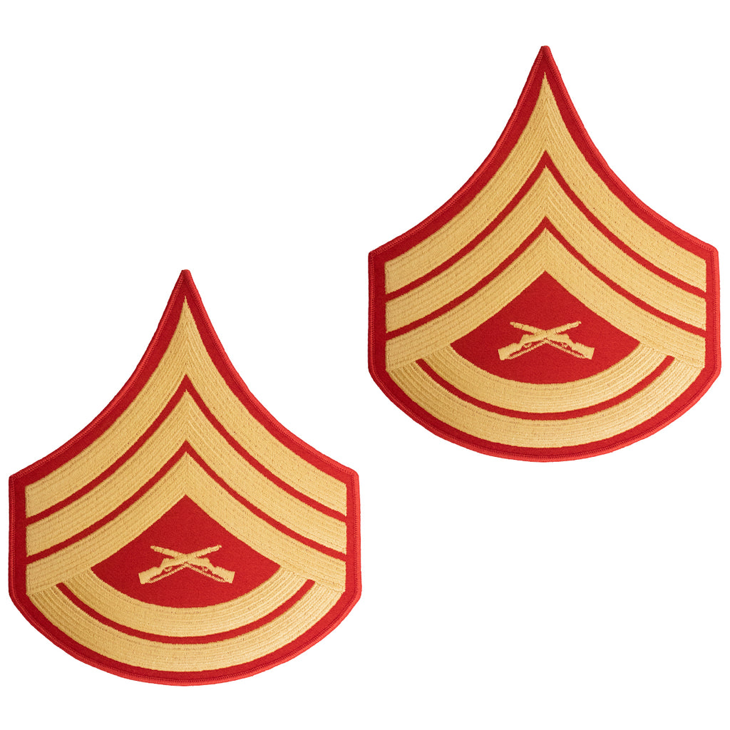 Marine Corps Evening Dress Chevron: Gunnery Sergeant- gold embroidered on red - Male