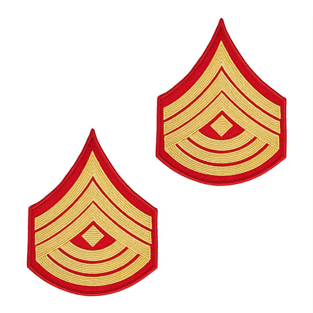 Marine Corps Evening Dress Chevron: 1st Sergeant- gold embroidered on red - Female