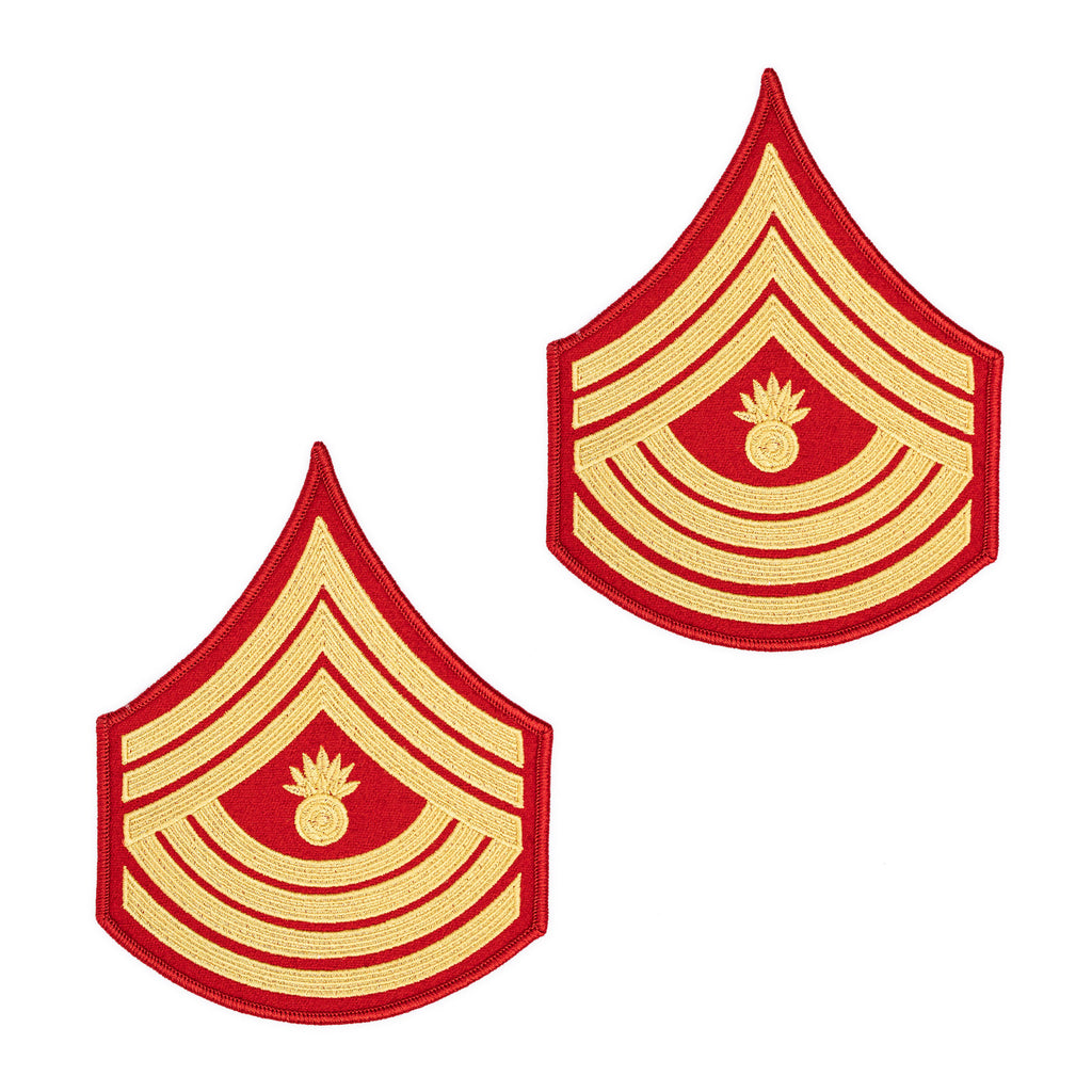 Marine Corps Evening Dress Chevron: Master Gunnery Sergeant- gold embroidered on red - Female