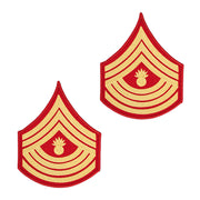 Marine Corps Evening Dress Chevron: Master Gunnery Sergeant- gold embroidered on red - Female