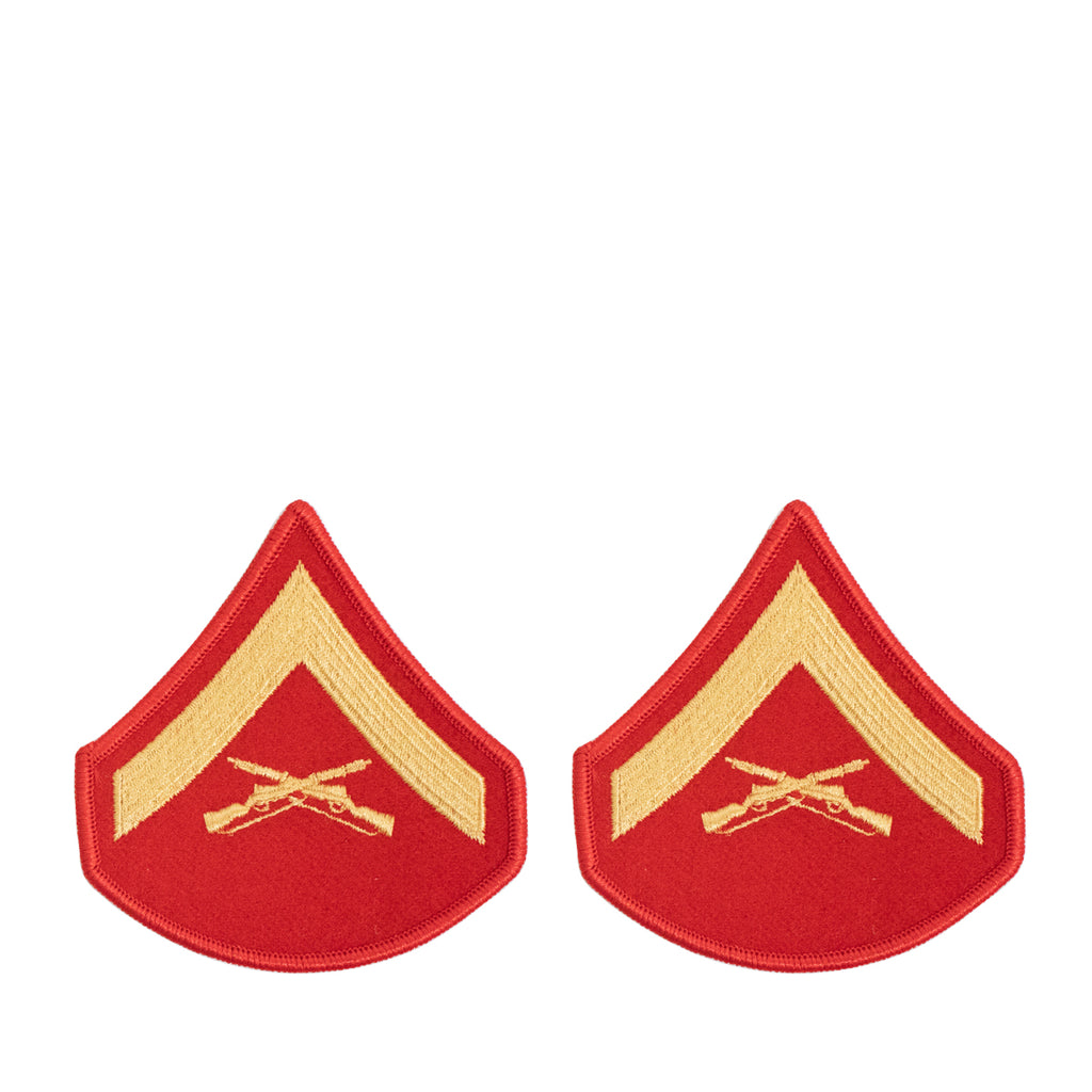 Marine Corps Chevron: Lance Corporal - gold embroidered on red, female