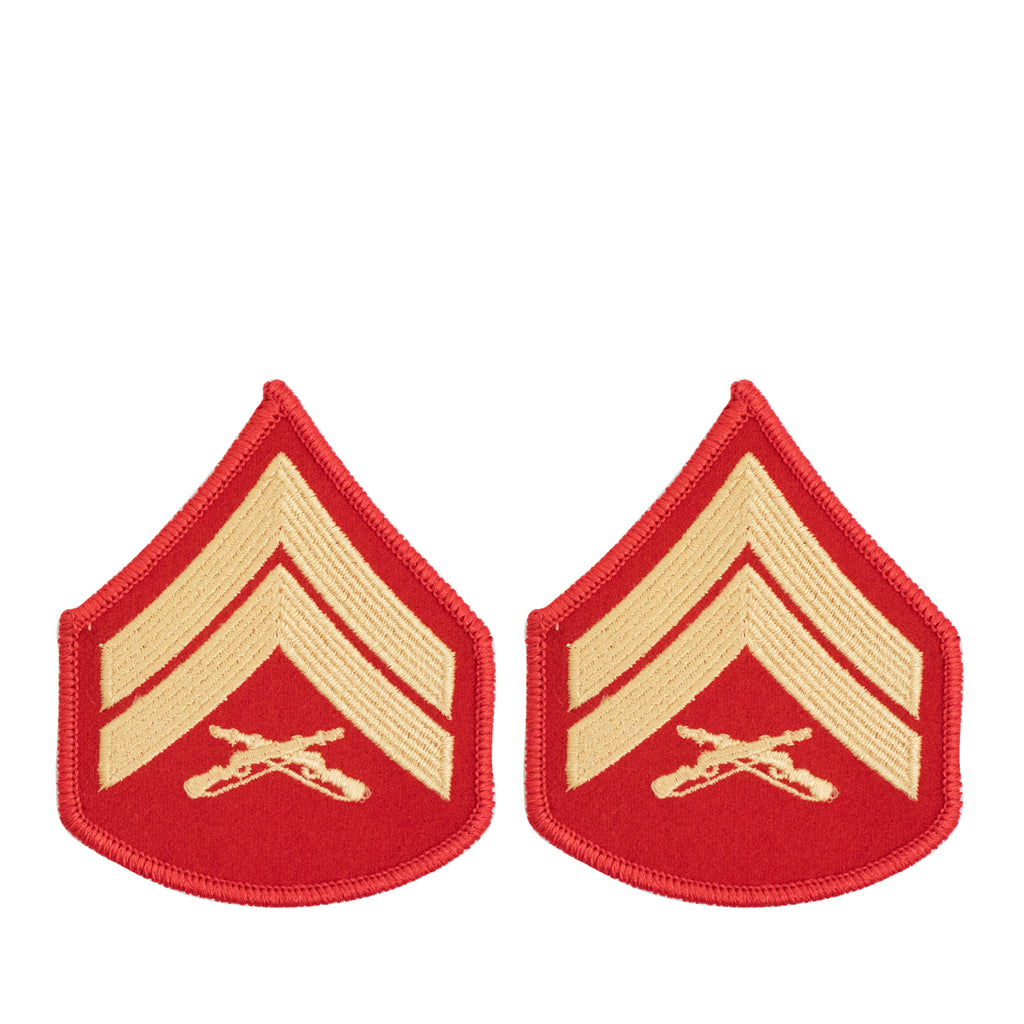 Marine Corps Chevron: Corporal - gold embroidered on red, female