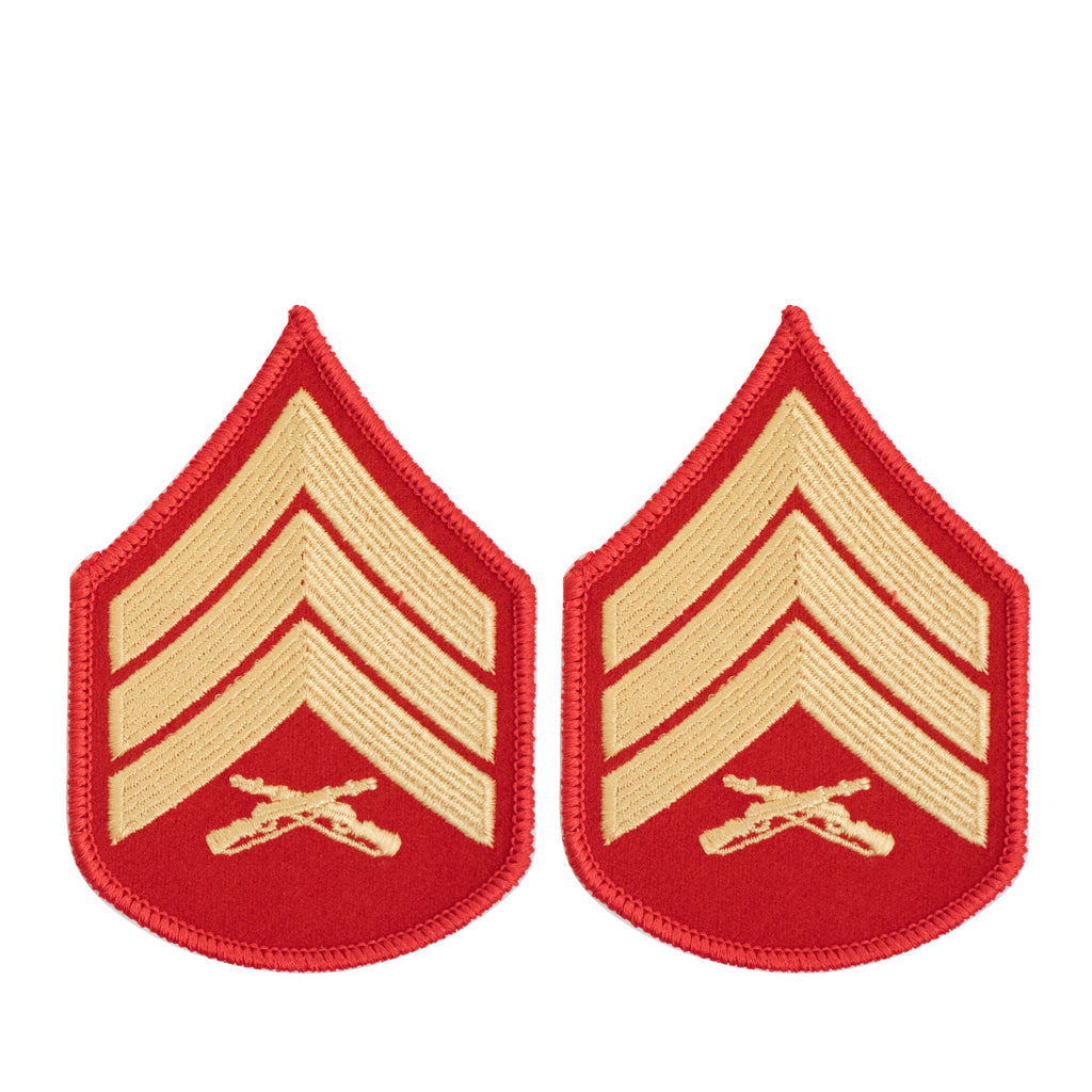 Marine Corps Chevron: Sergeant - gold embroidered on red, female