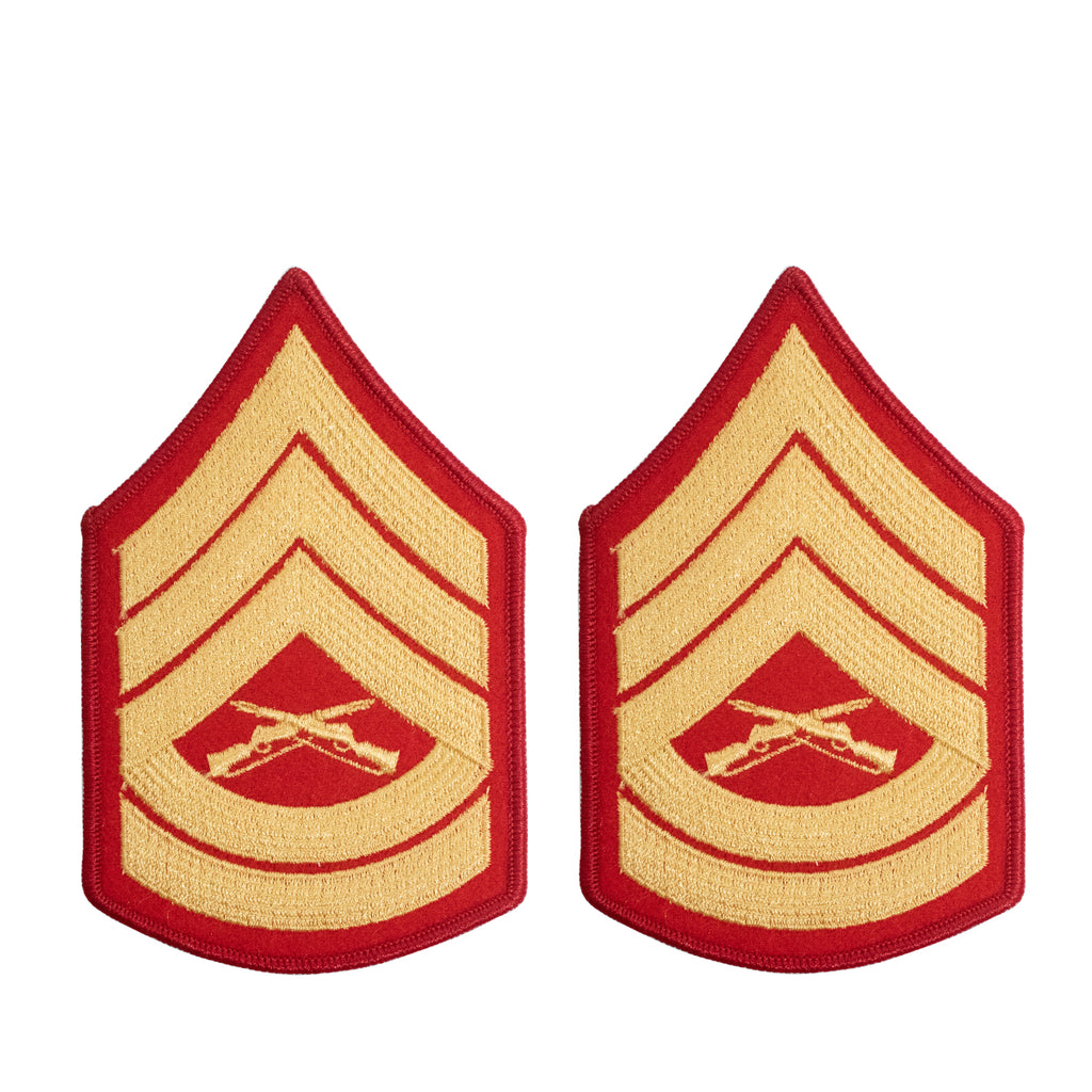 Marine Corps Chevron: Gunnery Sergeant - gold embroidered on red, female