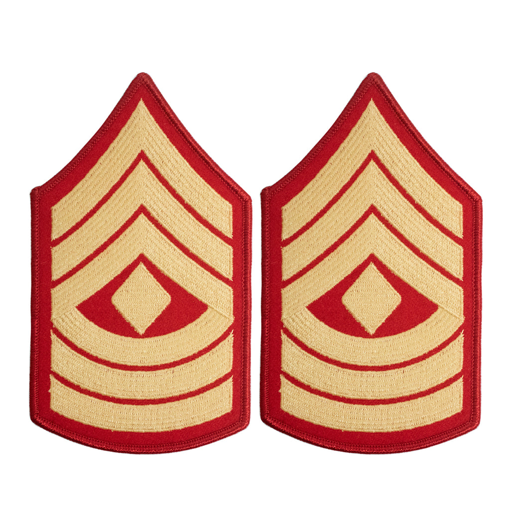 Marine Corps Chevron: First Sergeant - gold embroidered on red, female