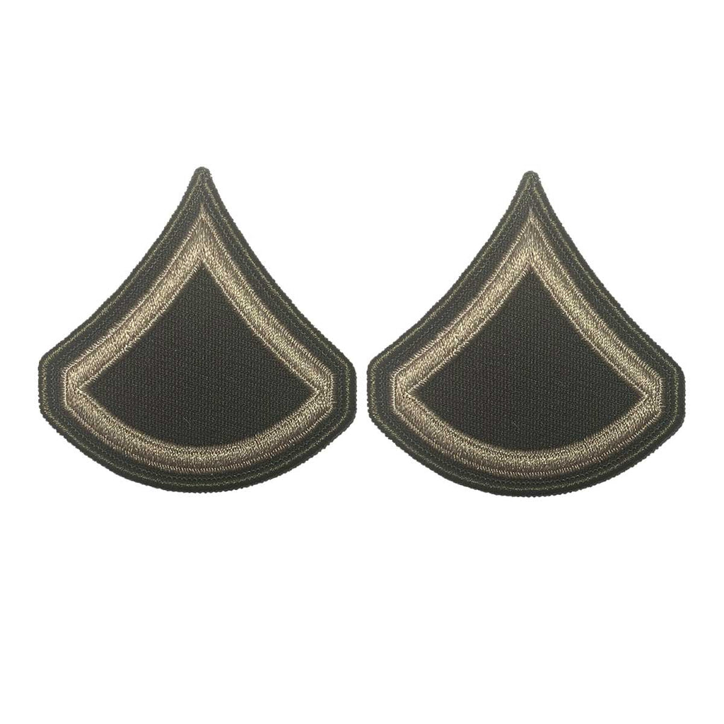 Army Green Service Uniform Chevron: Private First Class - embroidered on green, Large