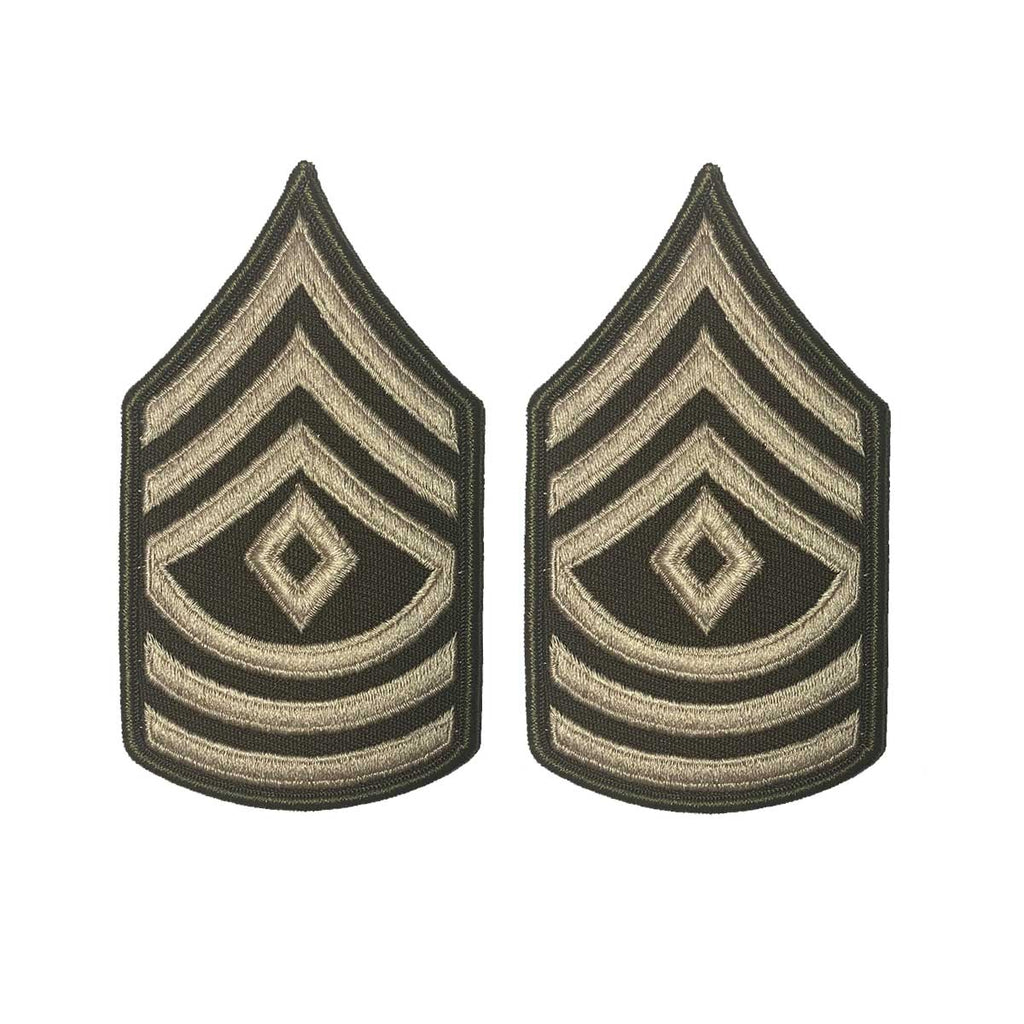 Army Green Service Uniform Chevron: First Sergeant - embroidered on green, Small