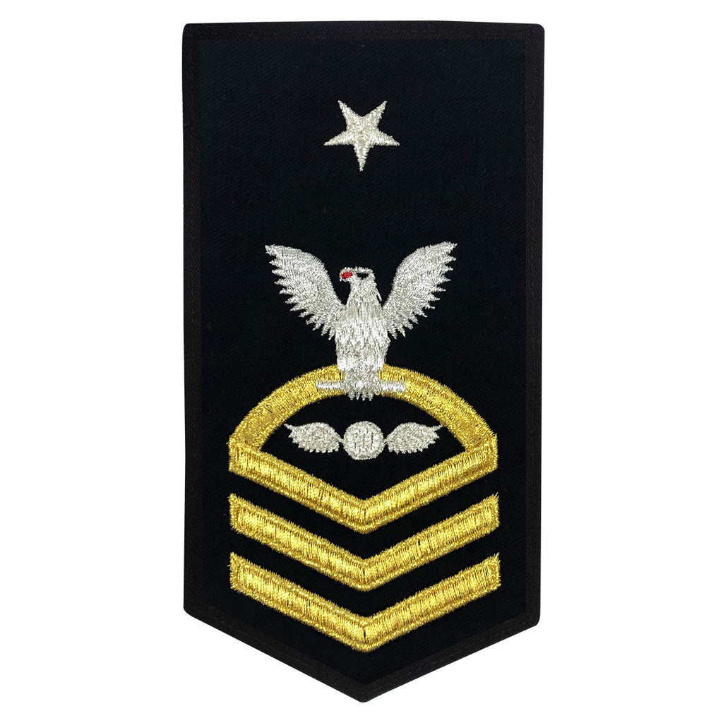 Navy E8 FEMALE Rating Badge: AE Aviation Electricians Mate - seaworthy gold on blue