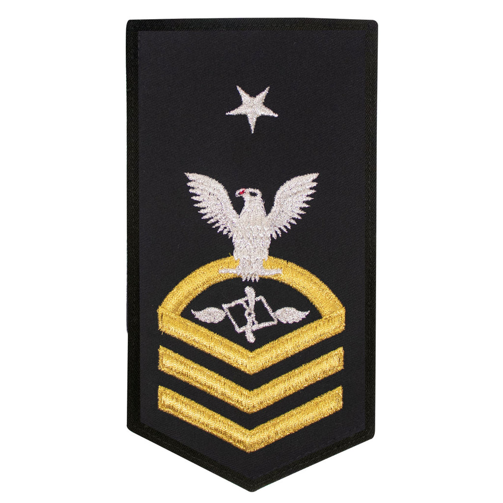 Navy E8 FEMALE Rating Badge: AZ Aviation Maintenance Administration - seaworthy gold on blue