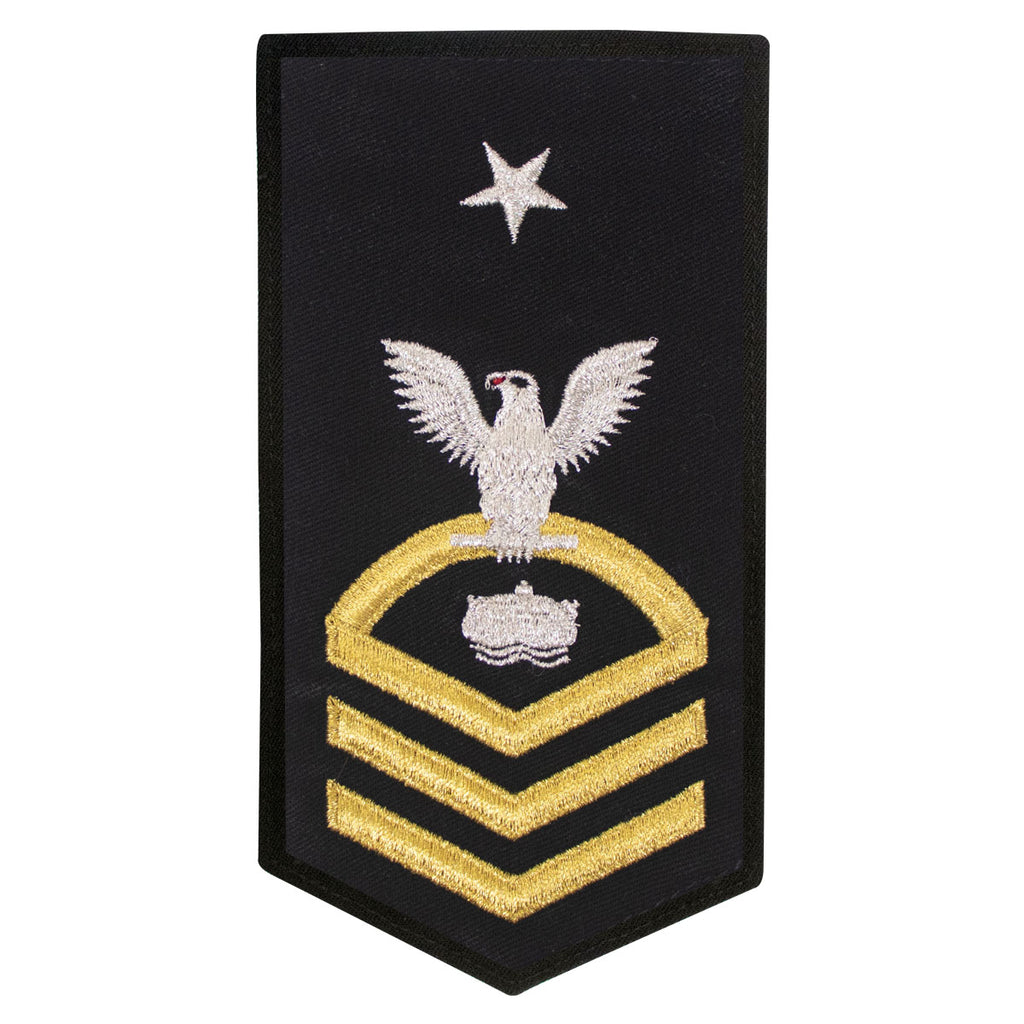 Navy E8 FEMALE Rating Badge: MN Mineman - seaworthy gold on blue