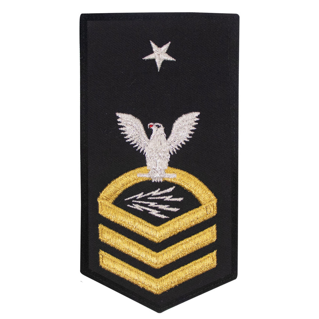 Navy E8 FEMALE Rating Badge: IT INFORMATION SYSTEMS TECH - seaworthy gold on blue