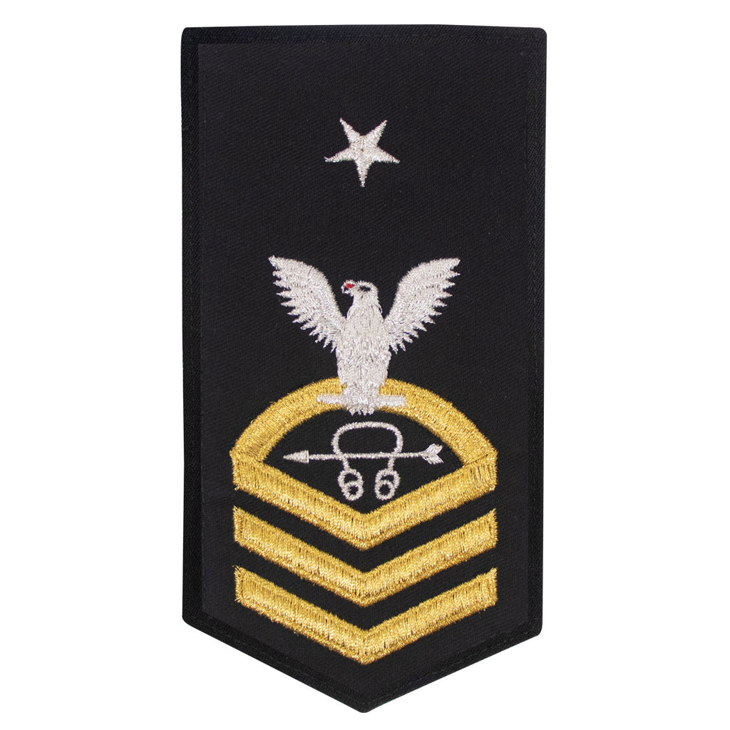 Navy E8 FEMALE Rating Badge: ST Sonarman - seaworthy gold on blue
