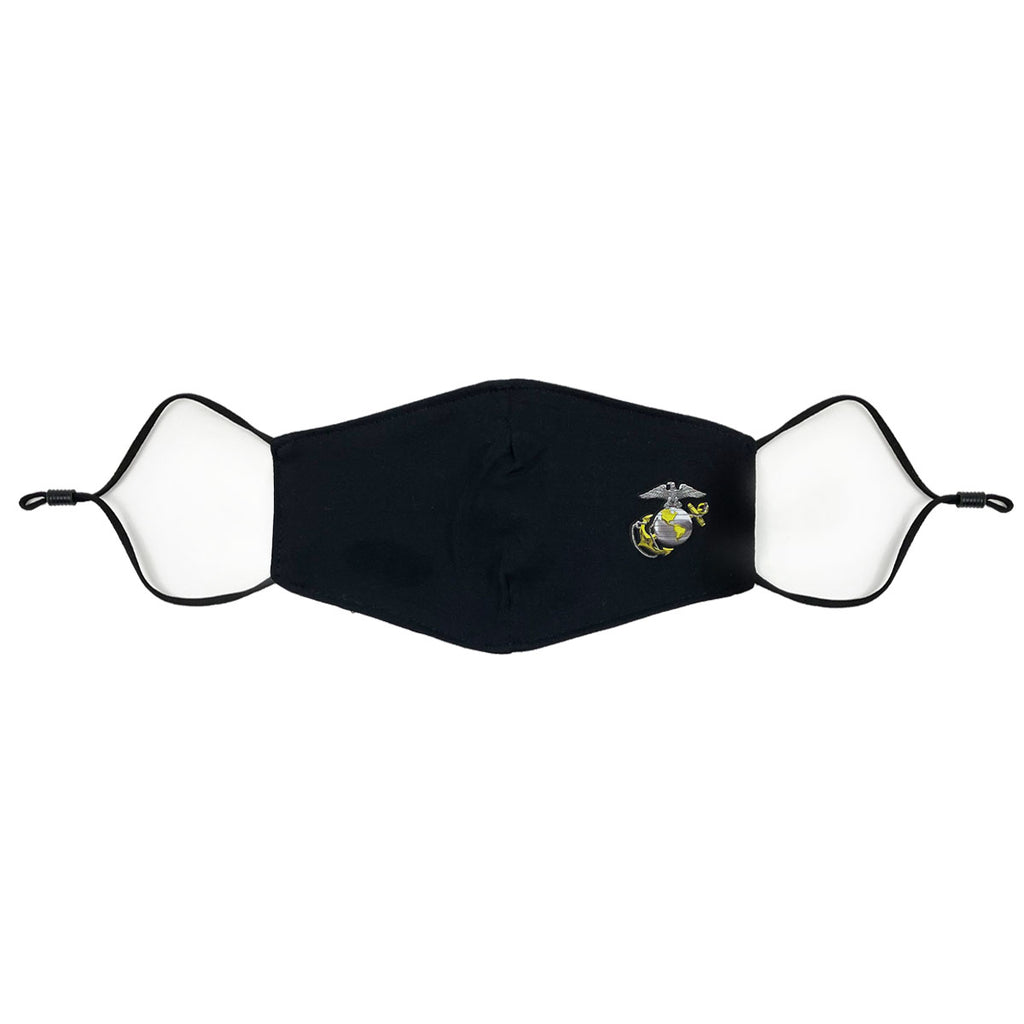 US Marine Corps Reusable Cloth Face Mask Black Washable with adjustable Ear Loops - Officer Eagle Globe and Anchor