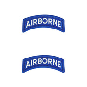 Army Embroidered Tab: Airborne - white letters on blue with hook