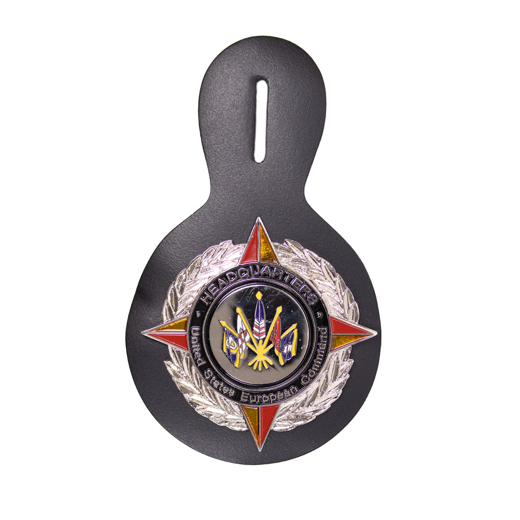 Army Badge: HQ-US European Command with black leather FOB- regulation size