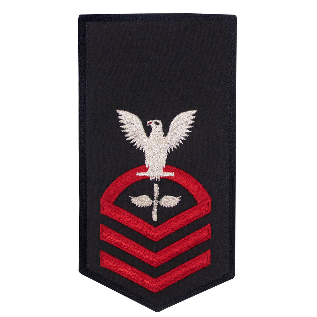 Navy E7 FEMALE Rating Badge: AD Aviation Machinists Mate - seaworthy red on blue