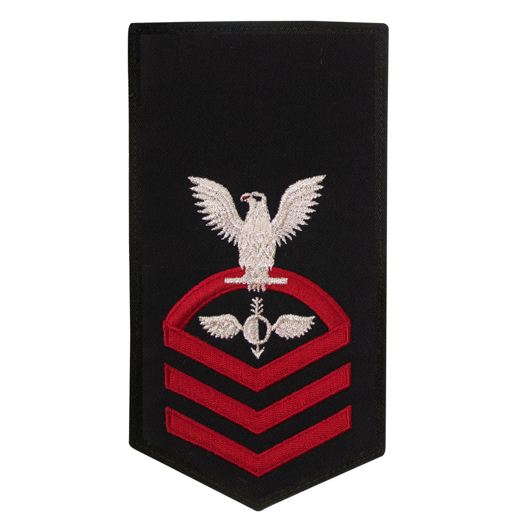 Navy E7 FEMALE Rating Badge: AG Aerographers Mate - seaworthy red on blue