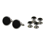 Navy Cuff Links and Shirt Stud: Black Onyx with Silver Backing - set of 4